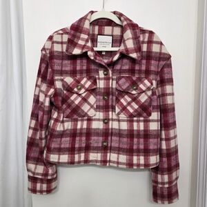 Bagatelle Pink and White Plaid Utility Jacket